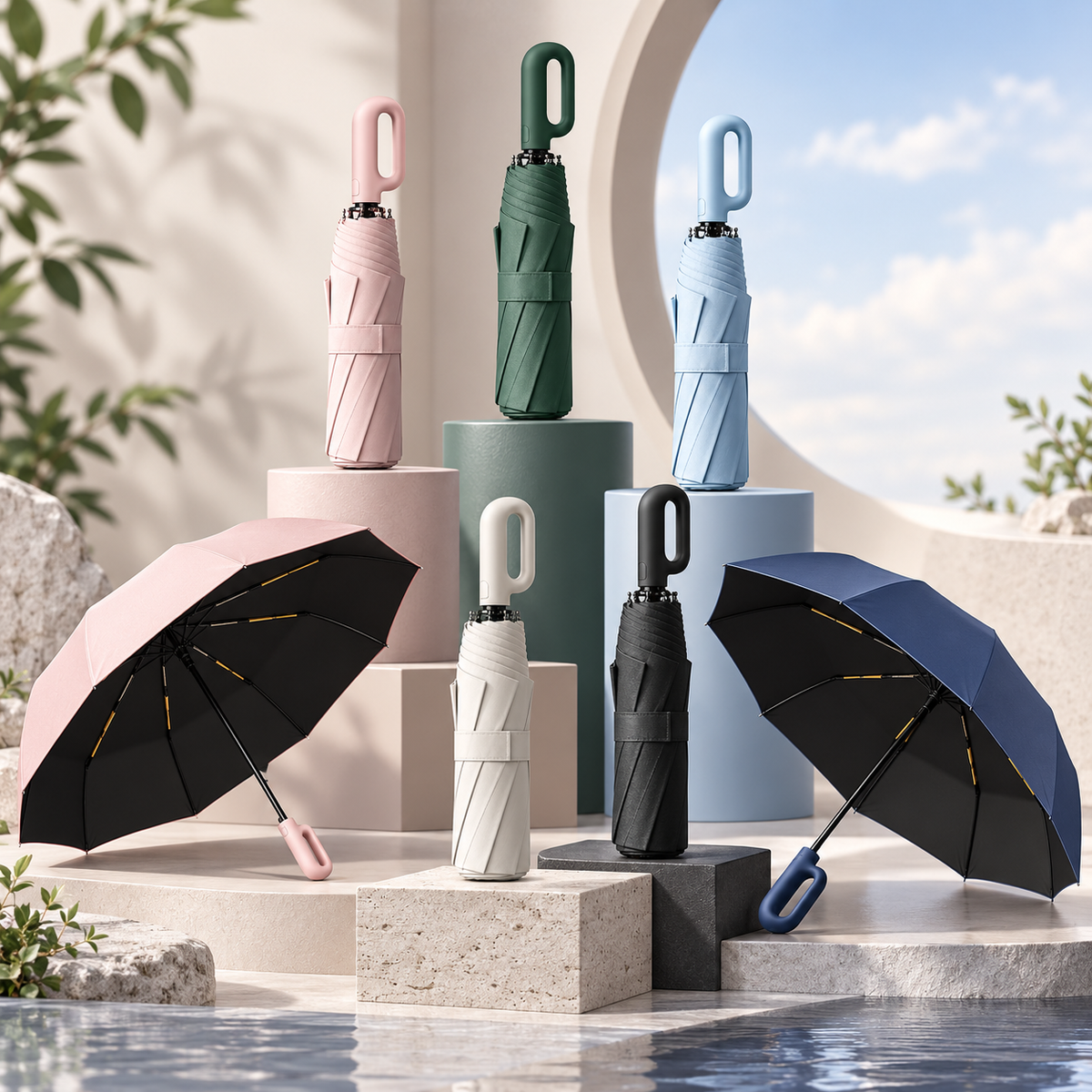 Windbestendige automatische paraplu met reisvriendelijk ontwerp
