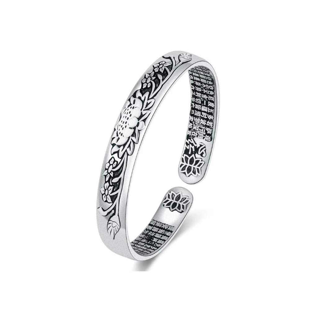Zilveren Bangle Armband met Lotus en Verstelbaar Design – Hypoallergeen S925 Zilver – Unisex
