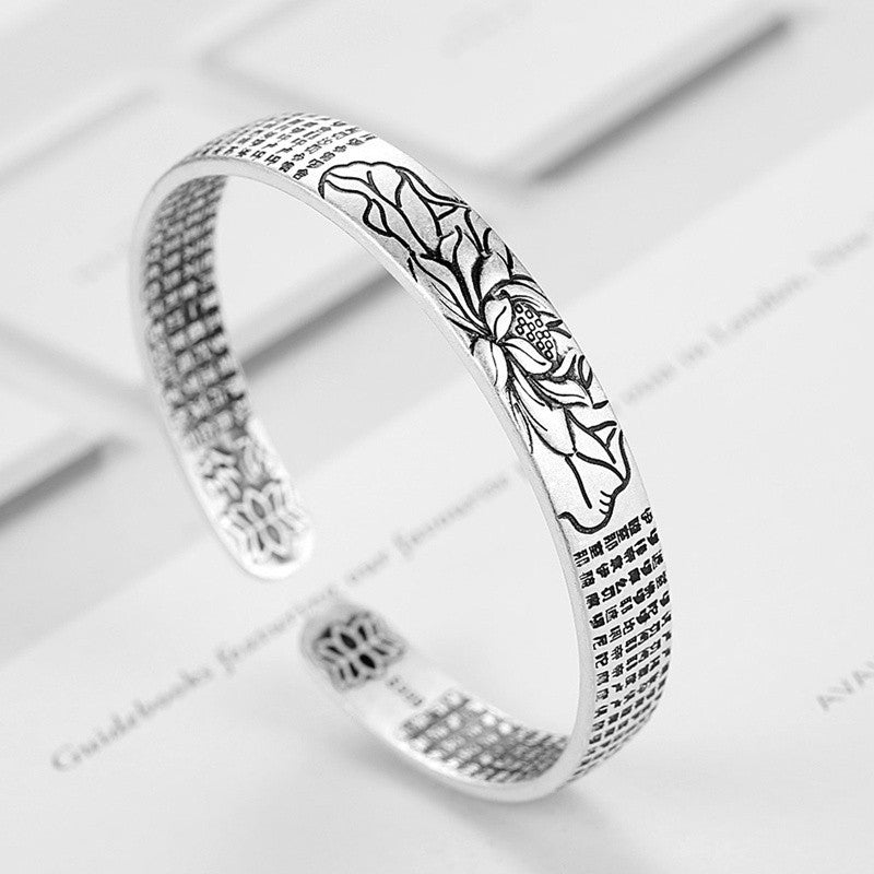Zilveren Bangle Armband met Lotus en Verstelbaar Design – Hypoallergeen S925 Zilver – Unisex