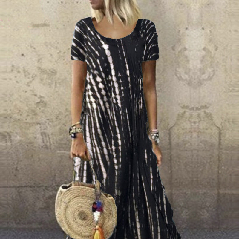 Zomerjurk voor dames met ronde hals en tie-dye-print