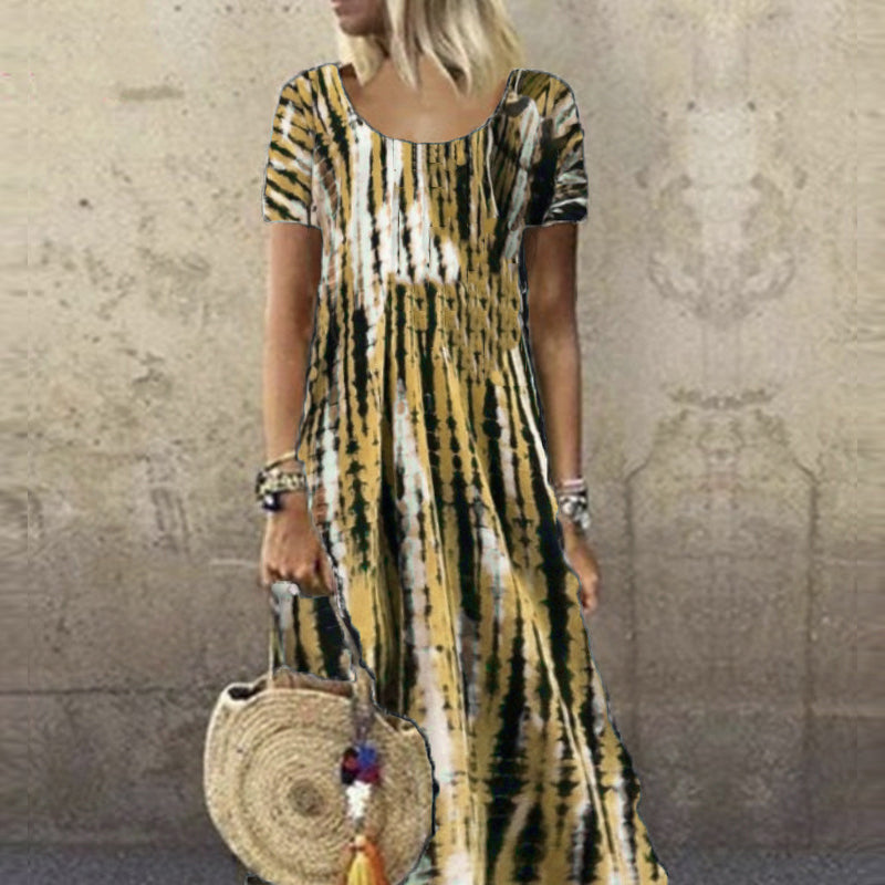 Zomerjurk voor dames met ronde hals en tie-dye-print