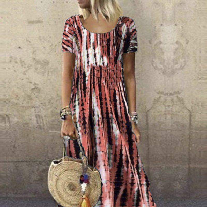 Zomerjurk voor dames met ronde hals en tie-dye-print