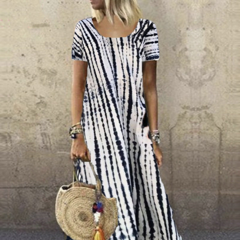 Zomerjurk voor dames met ronde hals en tie-dye-print
