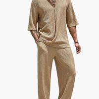 Zomerse set voor heren met overhemd met korte mouwen en broek met elastische tailleband