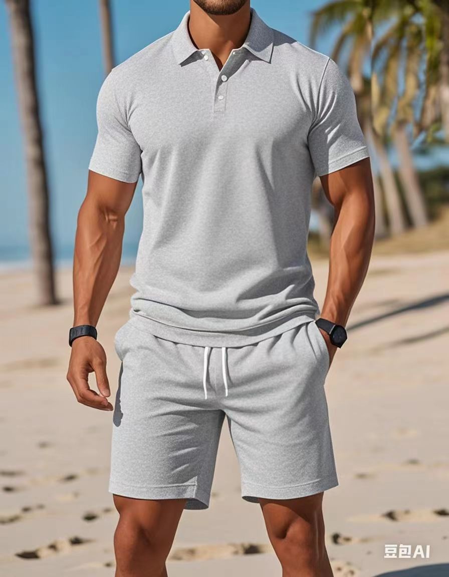 Zomerset voor heren met polo en short met ton-sur-ton structuur